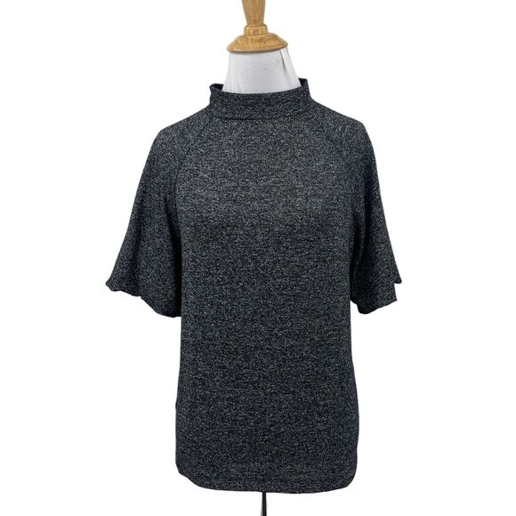Loft Knit Shirt Womens Extra Small Gray Heathered Keyhole Back Mock Neck Raglan - Picture 1 of 12